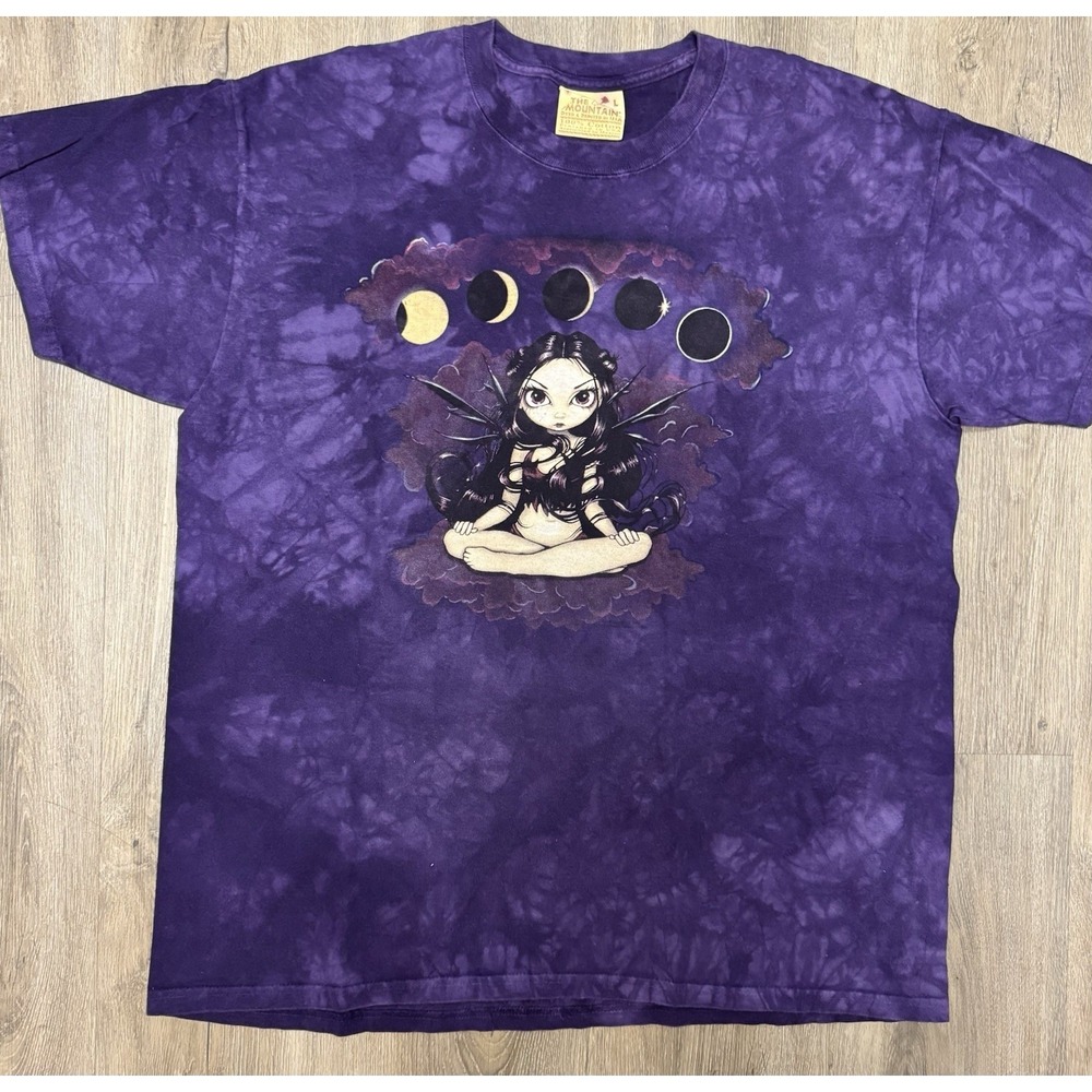 VTG The Mountain Moon Fairy Purple Tie Dye T-Shirt Size L Y2K Eclipse Fairy‎